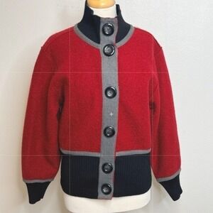 Tribal Sweater Sz SP 100% Wool Cardigan Warm‎ Colorblock Dark Academia Style